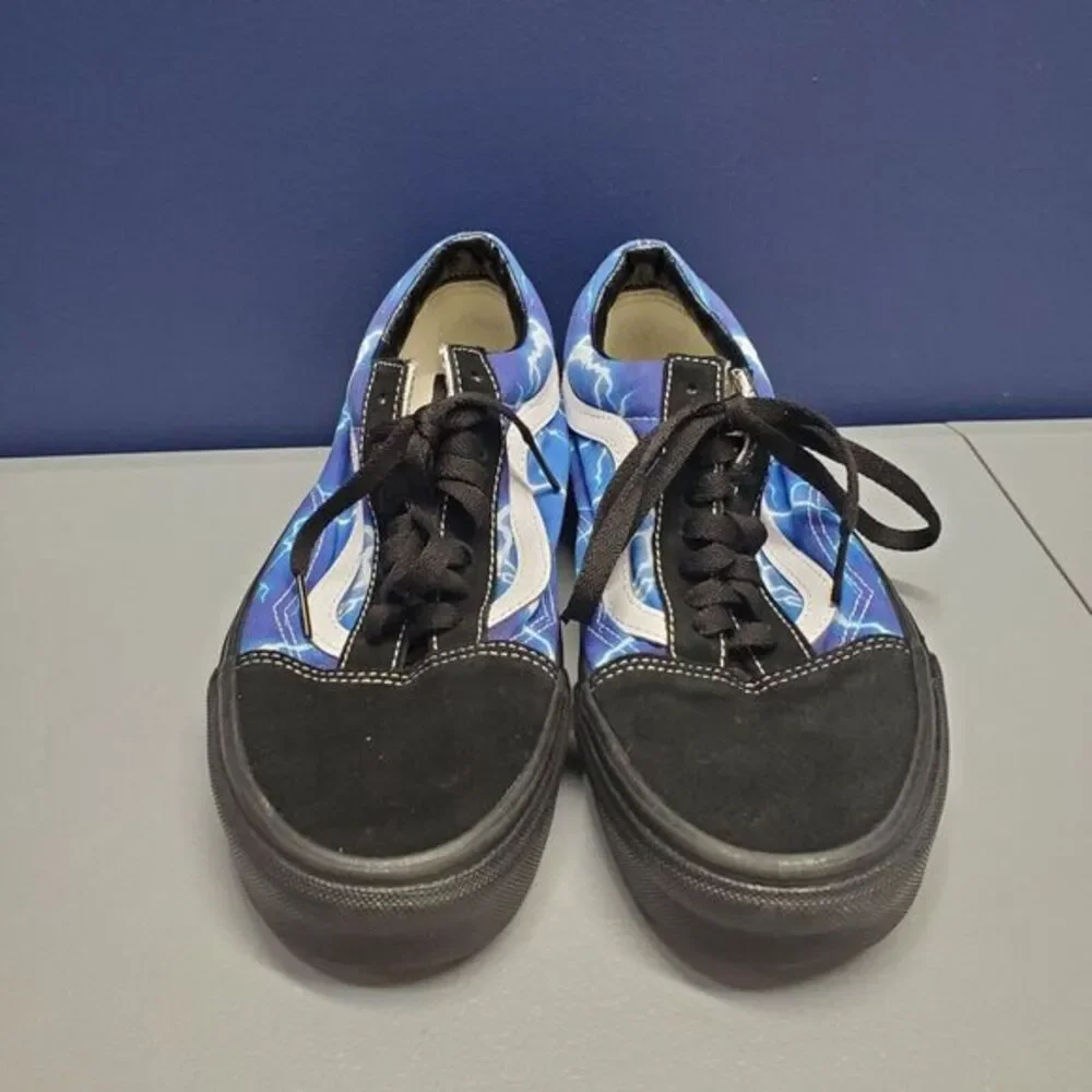 VANS Sk8 Low Top Sneakers Men 8.5 Women 10 Blue Black‎ Fabric Lightning 500714